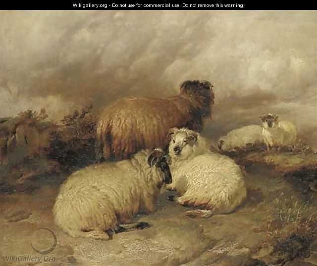 Sheep in a moorland landscape - Thomas Sidney Cooper
