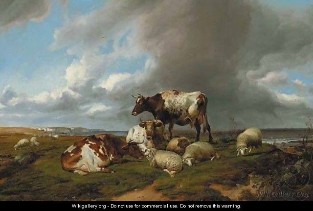 On the South Coast, with cows and sheep - Thomas Sidney Cooper