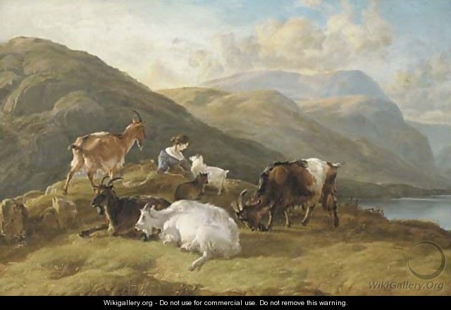 Highland landscape with a girl and goats - Thomas Sidney Cooper