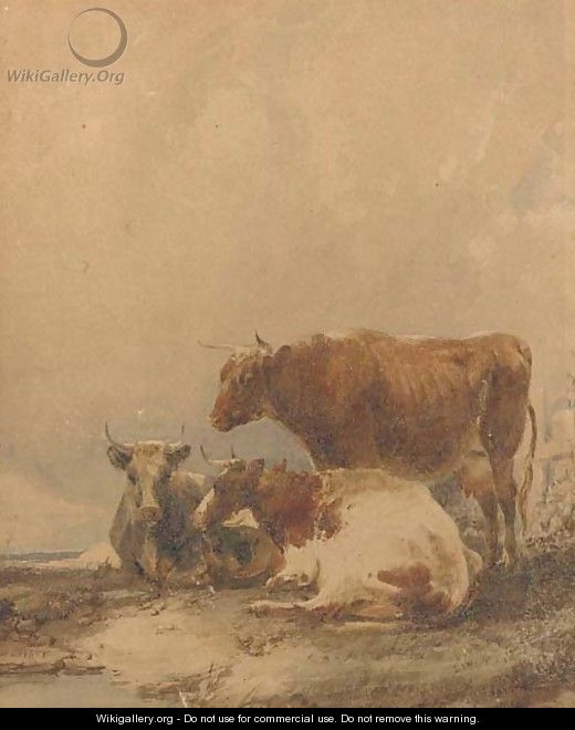 Cows resting on a riverbank - Thomas Sidney Cooper