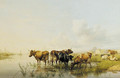 Cattle watering on the River Stour below Fordwith, Kent - Thomas Sidney Cooper