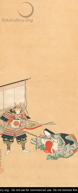 The night attack on Horikawa palace Yoshitsune and Lady Shizuka - Tsukioka Settei