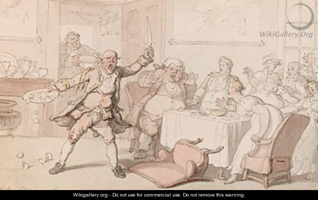 A mad dog in a dining room - Thomas Rowlandson