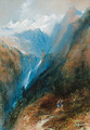 Figures on a track with a waterfall beyond - Thomas Colman Dibdin