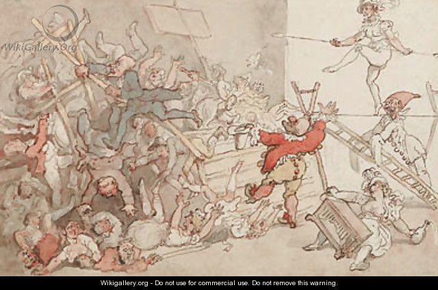 Dr. Syntax involved in the collapse of the theatrical booth - Thomas Rowlandson