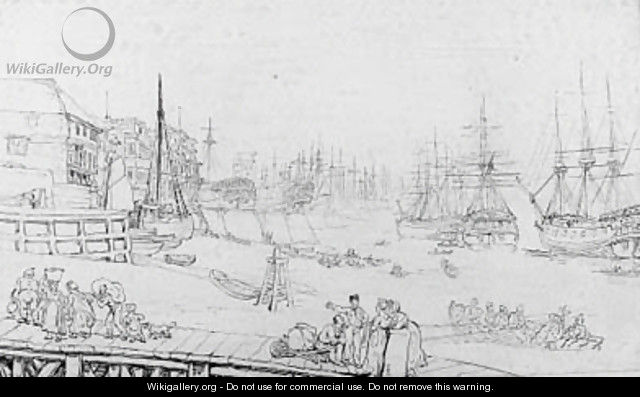 The Thames at Deptford, London, with figures in the foreground - Thomas Rowlandson