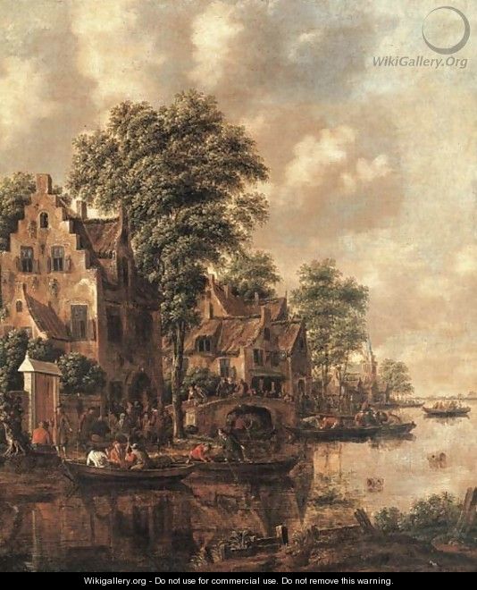 A populated village at the banks of a river - Thomas Heeremans