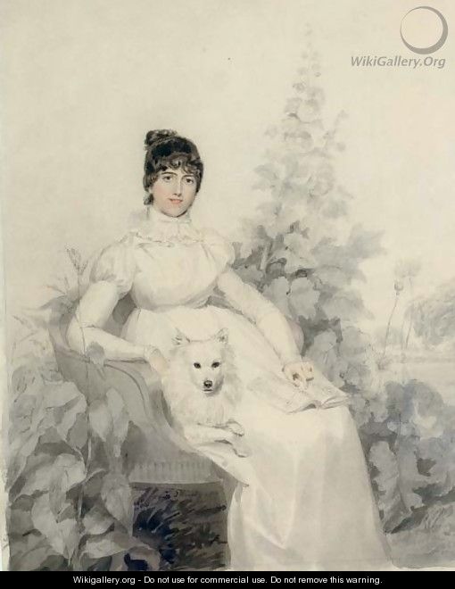 Portrait of Miss Godfrey, full-length, seated with her dog - Thomas Heaphy
