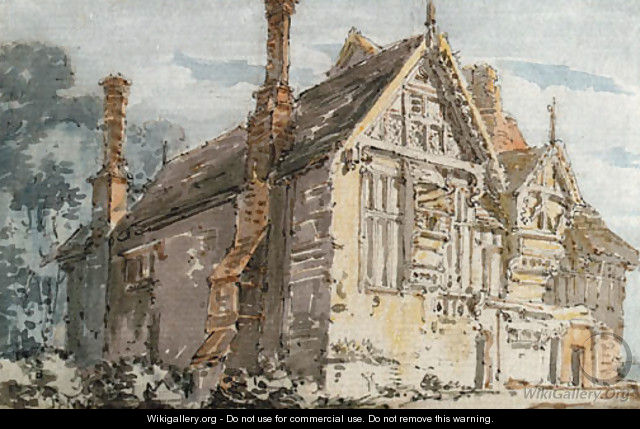 A stone and timber house, possibly in Shropshire - Thomas Girtin