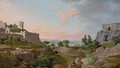An Italianate landscape with a monastery, herders in the foreground - Thomas Jones