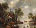 Figures before the Swan Inn on the Banks of a River - Thomas Heeremans