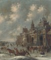 A winter landscape with skaters by a walled town - Thomas Heeremans