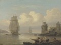 A frigate under tow at the entrance to Dartmouth Harbour - Thomas Luny