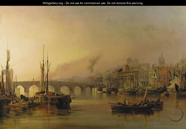 View of Newcastle from the River Tyne, with shipping in the foreground - Thomas Miles Richardson