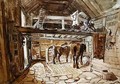 Interior of a Stable, with Two Horses Feeding - William Burgess