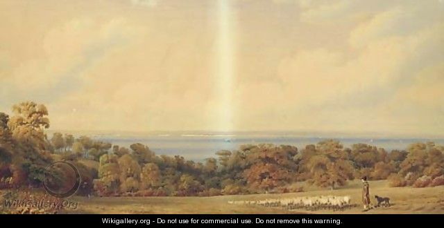 A view near Ryde, Isle of Wight, looking towards Spithead, Portsmouth - William (Turner of Oxford) Turner