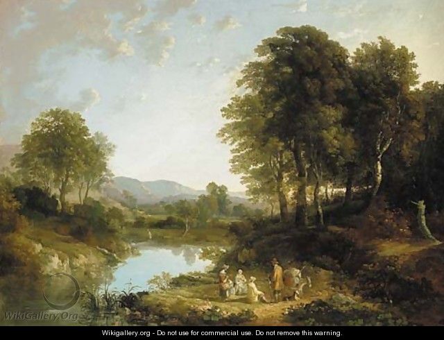 A wooded river landscape with figures in the foreground, traditionally identified as 