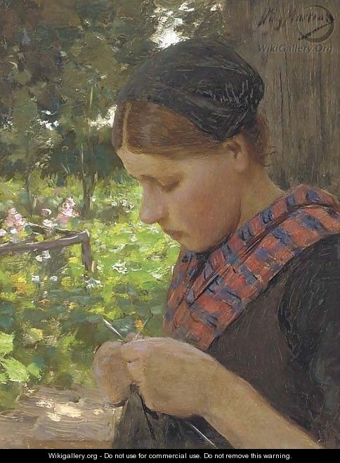 A girl knitting - Willy Martens