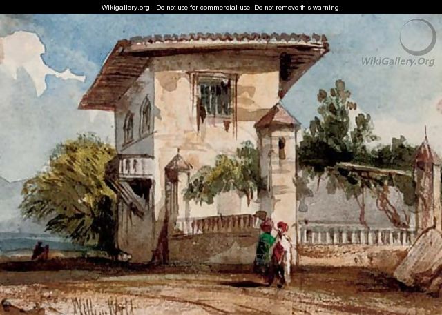 Figures before an Italianate villa - William Wyld