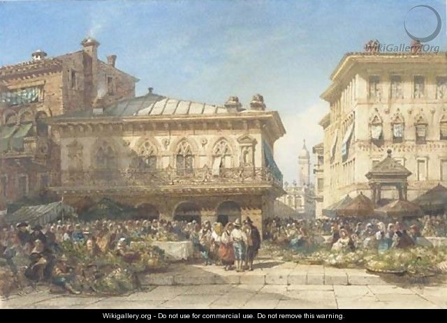 A flower market, Verona - William Wyld