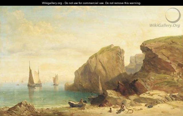 Figures in a peaceful cove - William Williams Of Plymouth