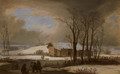 Paysage d'hiver avec deux groupes de personnages et une grange pres d'un etang, 1845 - Wolfgang-Adam Toepffer