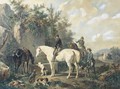 Taking a break horses watering after a hunt - Wouterus Verschuur