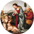 The Holy Family with the Infant Saint John the Baptist, a river landscape beyond - (after) Lorenzo Di Credi