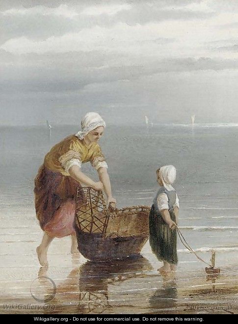 A mother crabbing with her child - William Raymond Dommersen