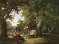 Countryfolk resting in a wooded clearing - William Shayer, Snr