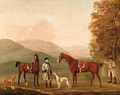 The Hunting Conversation, Two Hunters Held by a Huntsman with a Couple of Hounds in a Landscape - William Shaw