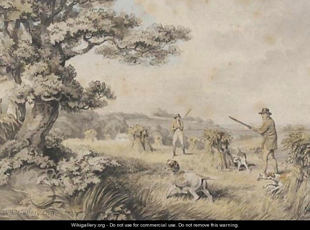 Huntsmen and dogs shooting over a cornfield - Samuel Howitt