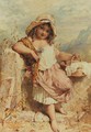 A young girl holding a basket beside a stile - William Stephen Coleman