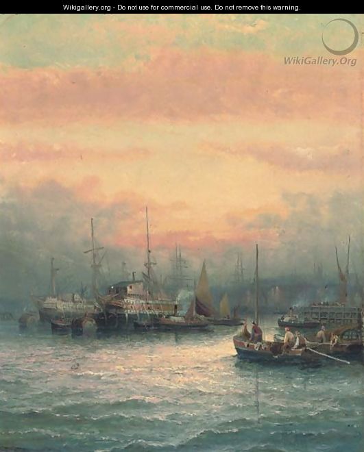 Hulks on the Medway at dusk - William A. Thornley or Thornbery