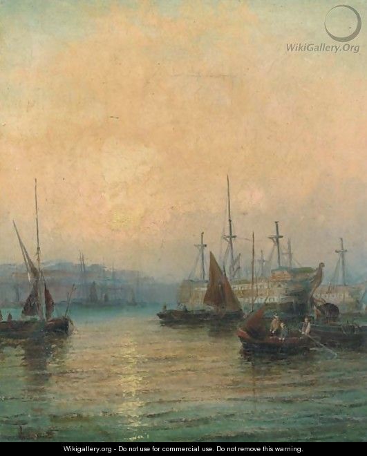 Hulks in the Medway at dusk - William A. Thornley or Thornbery