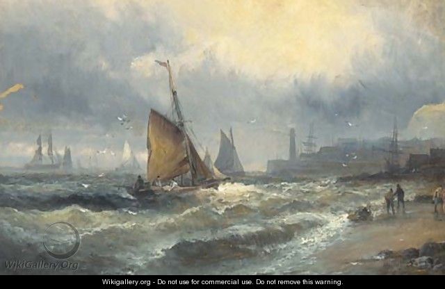 Fishing boats running into a Channel port on the tide - William A. Thornley or Thornbery