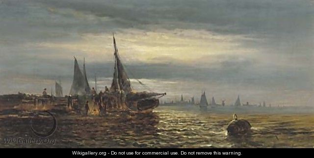 Fisherman ashore awaiting dawn - William A. Thornley or Thornbery
