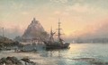 A trading brig at anchor before St. Michael's Mount - William A. Thornley or Thornbery