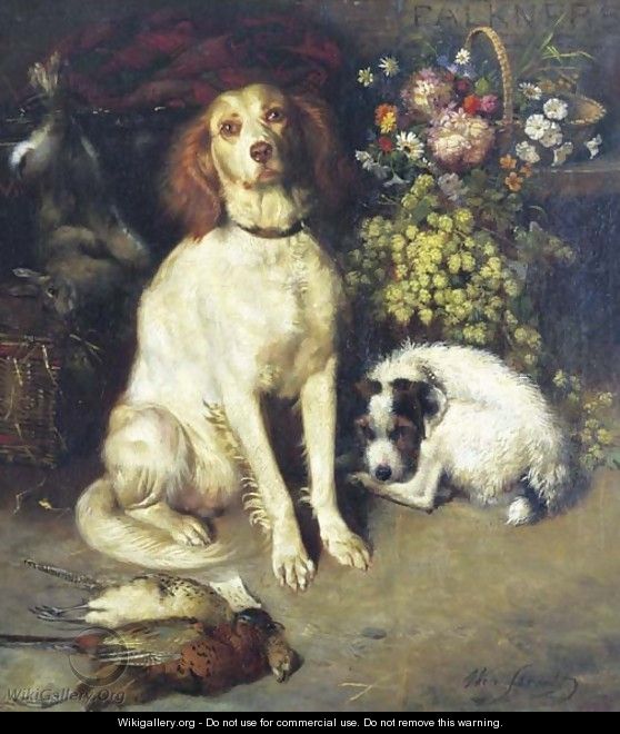 Dogs with Flowers and Game - William Strutt