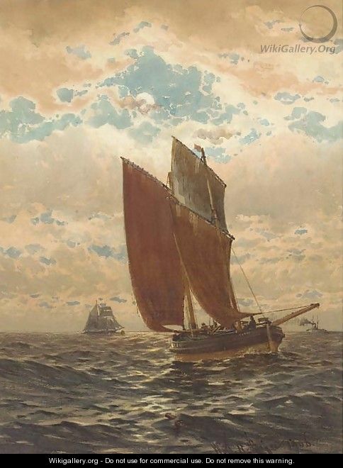 A fishing lugger at dusk - William Thomas Nicholas Boyce
