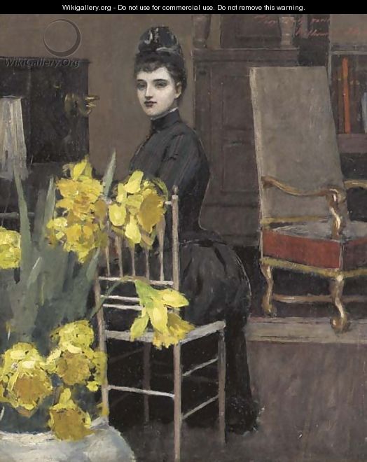 In the Music Room with Daffodils - William Sullivant Vanderbilt Allen