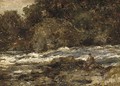 An angler on the bank of a rocky river - William Stewart MacGeorge