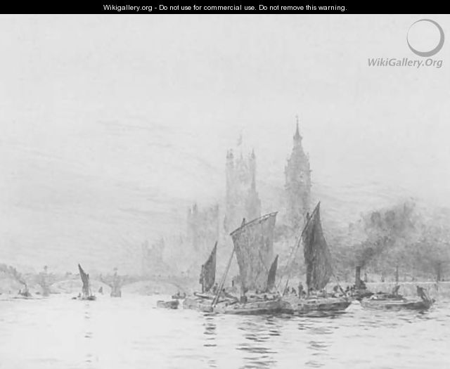 The Houses of Parliament from the Thames - William Lionel Wyllie