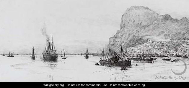 Shipping off Gibraltar (illustrated) - William Lionel Wyllie