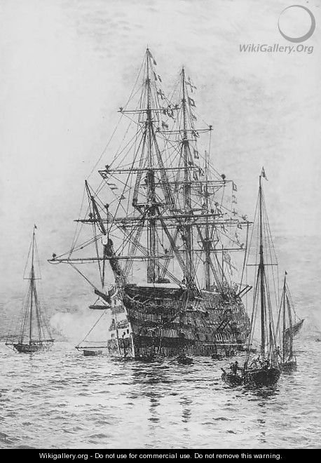 H.M.S. Victory firing a salute (illustrated) - William Lionel Wyllie