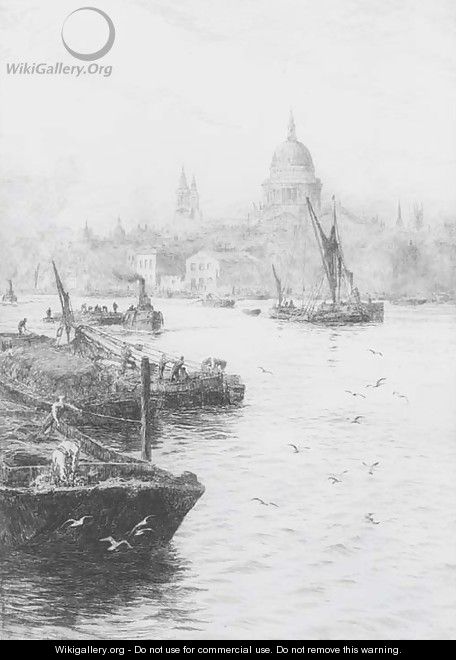 Barges on the Thames before St. Paul