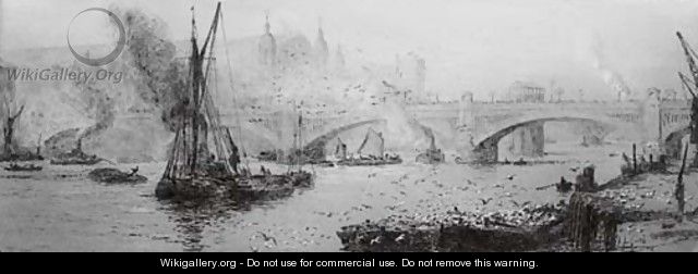 Barges on the Thames before Southwark Bridge - William Lionel Wyllie
