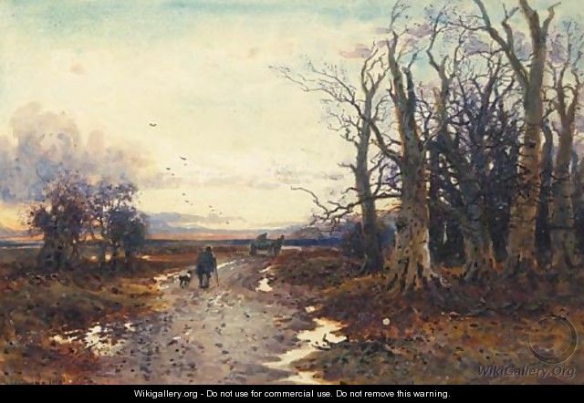 A Figure and a Dog on a country Lane - William Manners