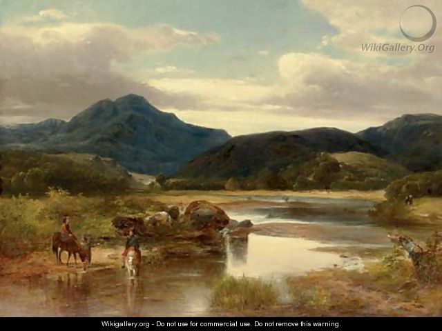 Horse Riders by a River; Scottish Countryside Two Works - William M. Hart