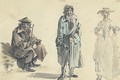 Three figure studies of an elegant lady and two gentleman, one wearing a greatcoat - William Marlow